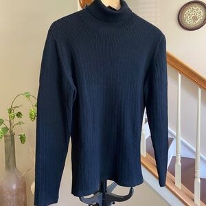 Laura Ashley Pure New Wool Knit Turtleneck Black Sweater Size 12